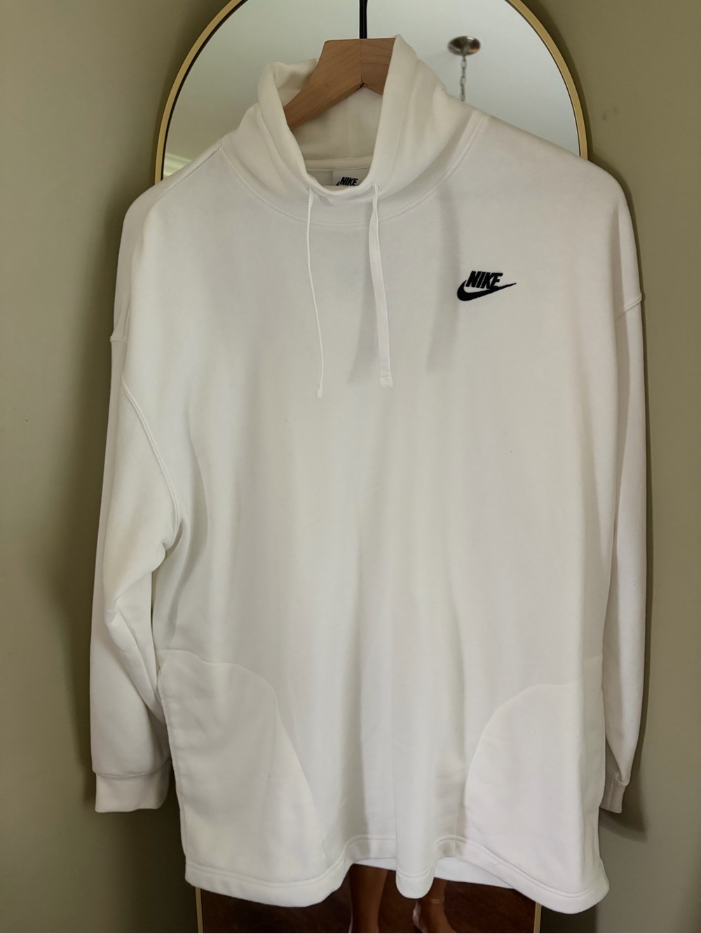 Nike Men’s White Crewneck Pullover with Black Swoosh